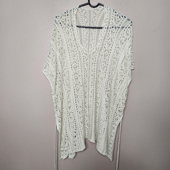 Womens Ivory Crochet Side Tie Open Knit Boho Cover Up |M| - Picture 1 of 9